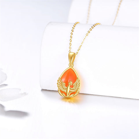 10K 14K 18K Yellow Gold  Phoenix Pendant Necklace for Women