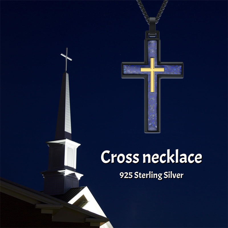 Sterling Silver Cross Religious Necklace for Men