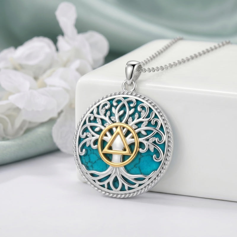 Sterling Silver Turquoise Sun and Moon AA Sobriety Celtic Knot Cross DNA Star of David Tree of Life Pendant Necklace