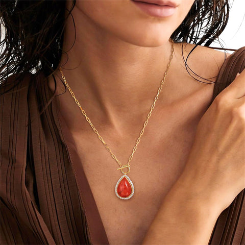 Sterling SilverTurquoise Red Coral Lapis Lazuli Malachite Paperclip Chain Necklace