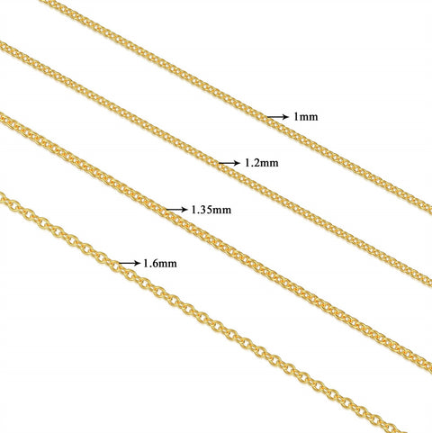 14k Gold 1mm 1.2mm 1.35mm 1.6mm Cable Chain Necklace