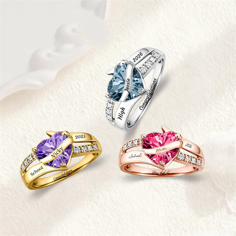 Copper Custom Birthstone Engraved Class Ring Graduation Ring for Her