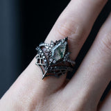 Sterling Silver 10K 14K  18K Gold Personalized Engraved Moss Agate Gothic Promise Wedding Engagement Black Ring Set