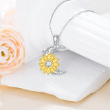 Sunflower Pendant Necklace Silver Birthstone Sunflower Moon Necklace Gift for Women