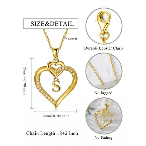 Heart Initial A-Z Pendant Necklace for 14K Gold Plated Women Initials Jewelry Gifts