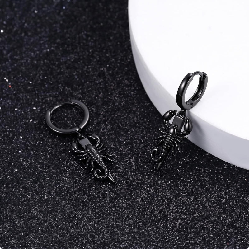 Sterling Silver Feather Arrow  Skull Spider Bat Scorpion Hoop Earrings Halloween Christmas Gift