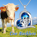 Sterling Silver Blue Crystal  Cow Pendant Necklace