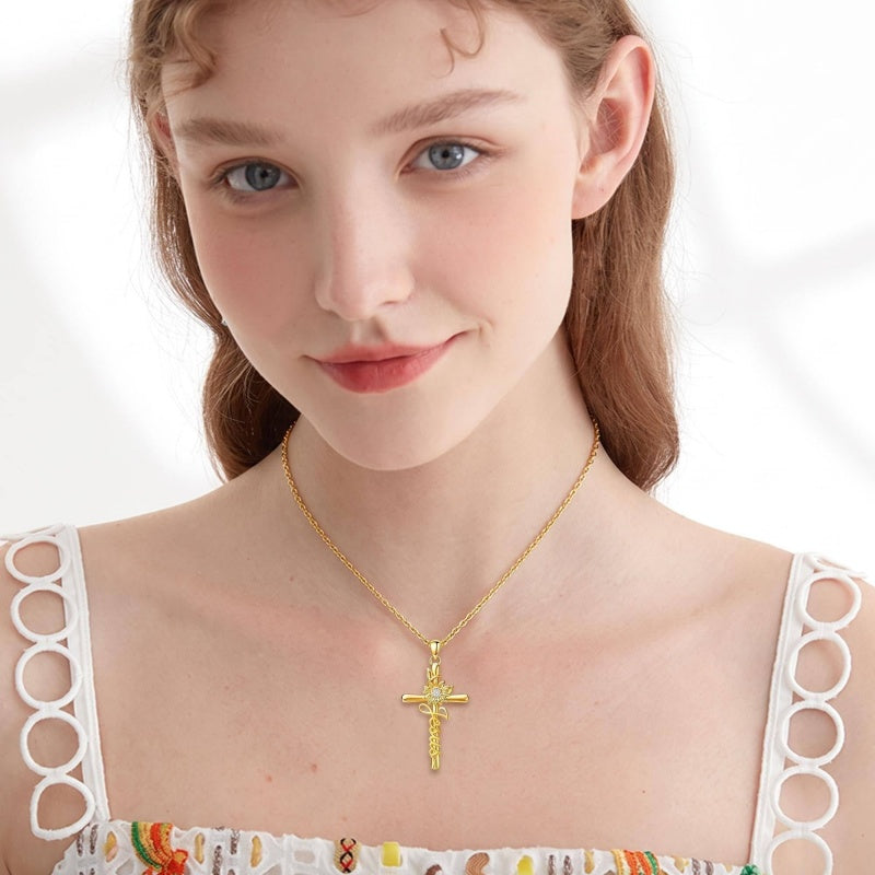 14K Gold Plated Faith Cross Pendant Necklace Religious Gifts for Women