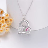 Sterling Silver Cubic Zircon Hummingbird Cancer Awareness Pendant Necklace Gifts for Women