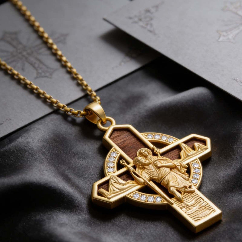 St Michael St Benedict  St Christopher Virgin MaryPendant Necklace 14K Gold Plated Christian Catholic Jewelry