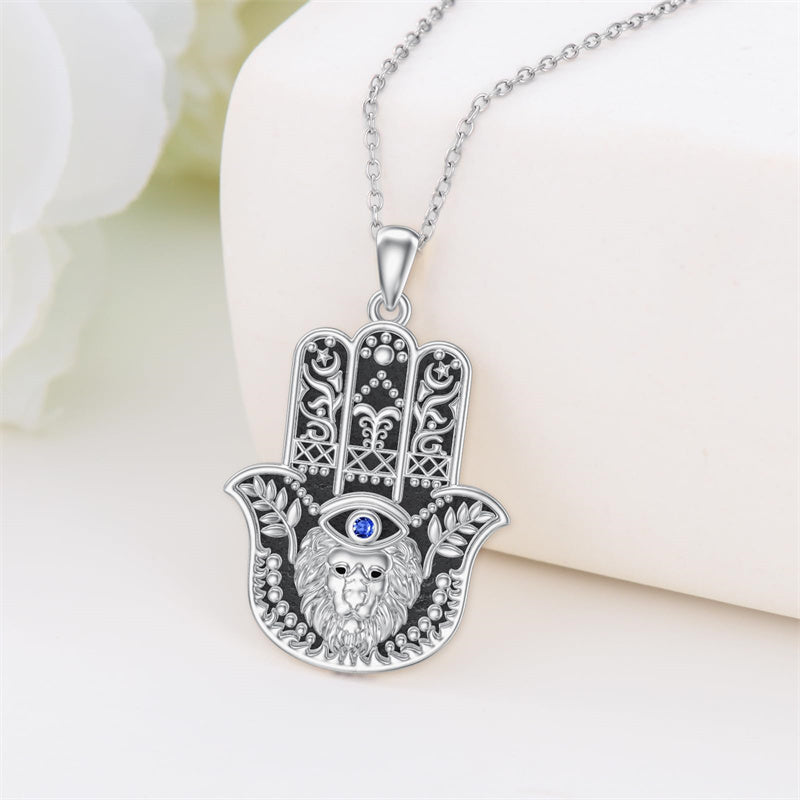 Sterling Silver Hamsa Hand Owl Egyptian Cat Lion Pendant Necklace