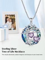 Sterling Silver 2 Heart Birthstone Austrian Crystal Tree of Life Pendant Necklaces