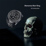 Sterling Silver Tree of Life & Gothic Skull Memento Mori Ring for Men