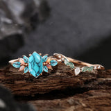 Sterling Silver 10K 14K 18K Gold Turquoise Engagement  Wedding Ring Set for Women