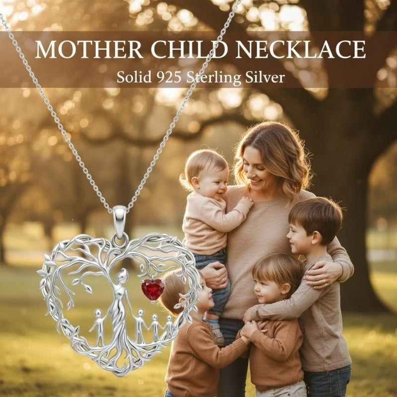 Sterling Silver Heart Pendant Birthstone Tree of Life Mother Child Family Necklace