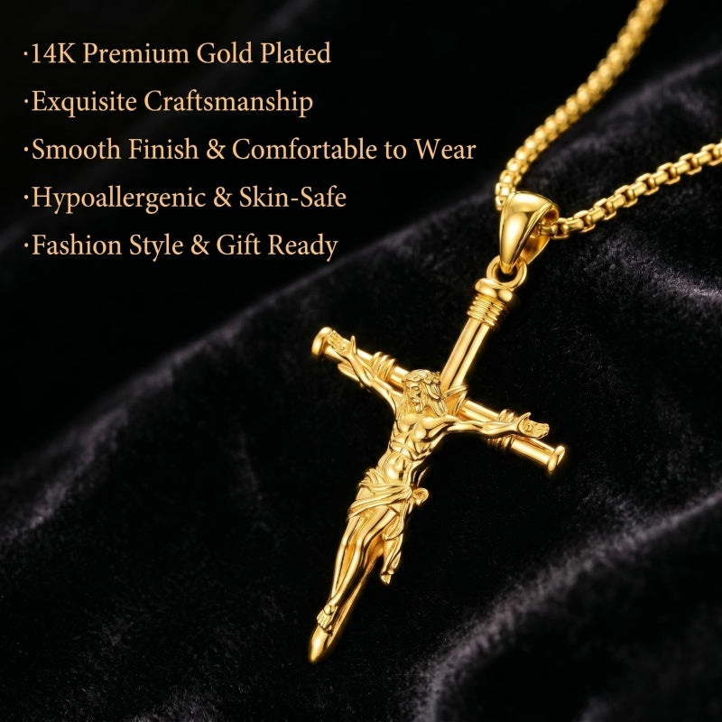 14K Gold Plated Cross Pendant Necklace Religious Confirmation Jewelry