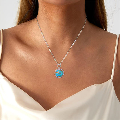 Sterling SilverTurquoise Red Coral Lapis Lazuli Malachite Paperclip Chain Necklace