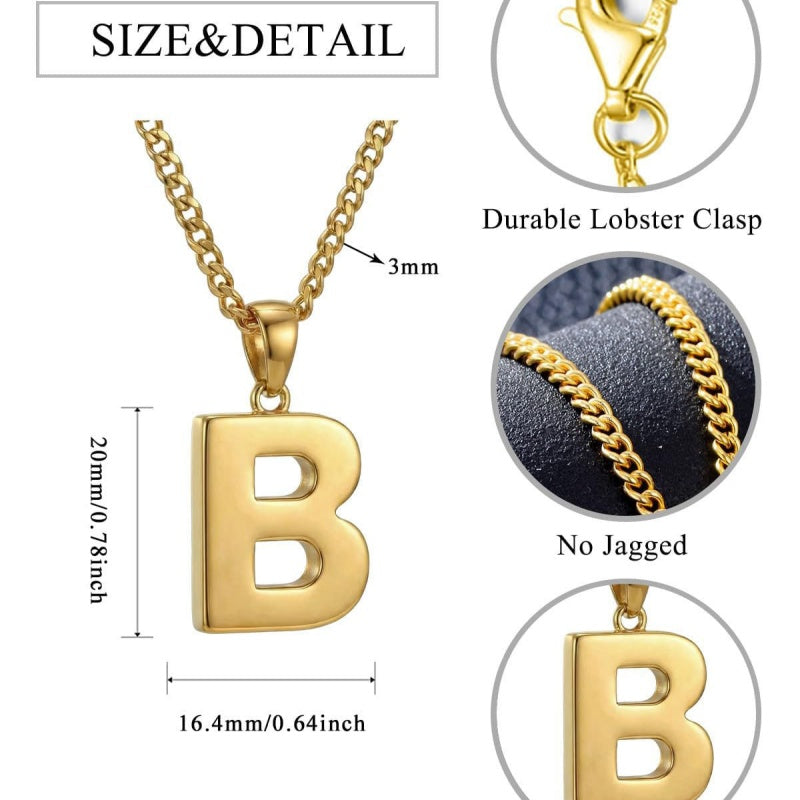 Initial Pendant Necklace 14K Gold Plated with Cuban Chain