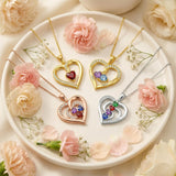 10K 14K 18K Solid Gold Personalized Engraved 1-4 Birthstone Heart Necklaces for Women