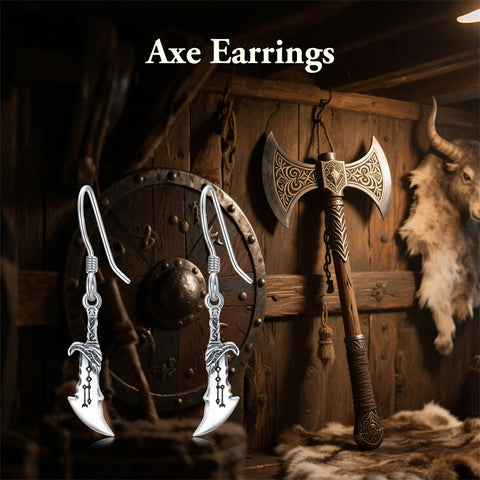 Sterling Silver Medieval Sword Dangle Cross Knives  Ankh Drop Earrings
