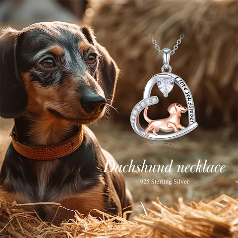 Sterling Silver Heart Birthstone  Dachshund Pendant Necklace