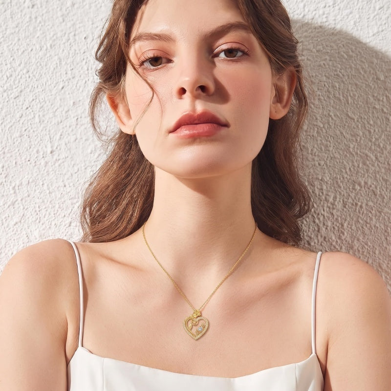 14K Gold Plated Heart Birthstone Rose Mom Butterfly Pendant Necklace for Women