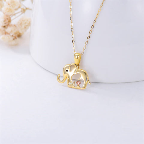 14K Yellow Gold Elephant Pendant Necklace