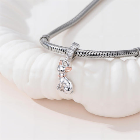 Sterling Silver Cubic Zirconia Yorkshire Boston Terrier Chihuahua Dachshund  Bead Charms