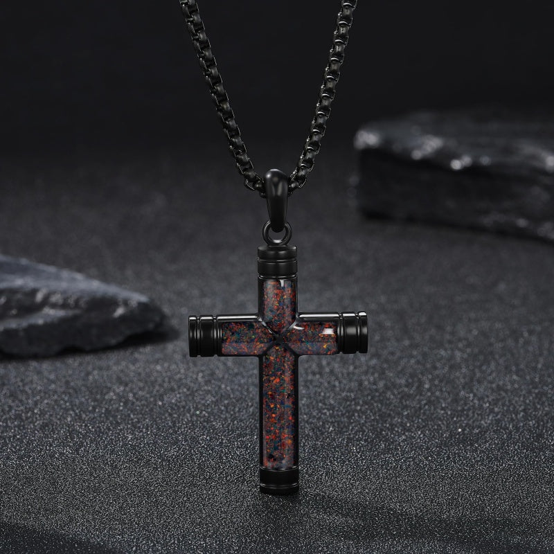 14K Gold Plated Wooden Abalone Shell Cross Pendant Necklacefor Men