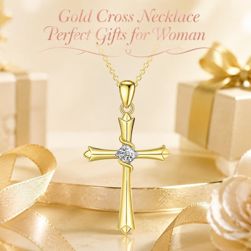 14K Gold Plated Cross Pendant Necklace Faith Jewelry Gift for Women