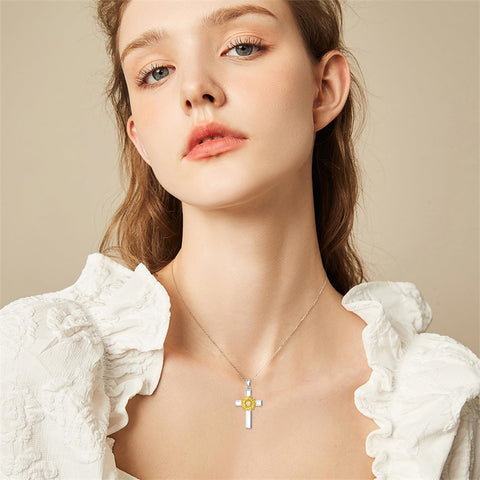 Sterling Silver Lion Semicolon Rose Sunflower Cross Pendant Religious Necklace