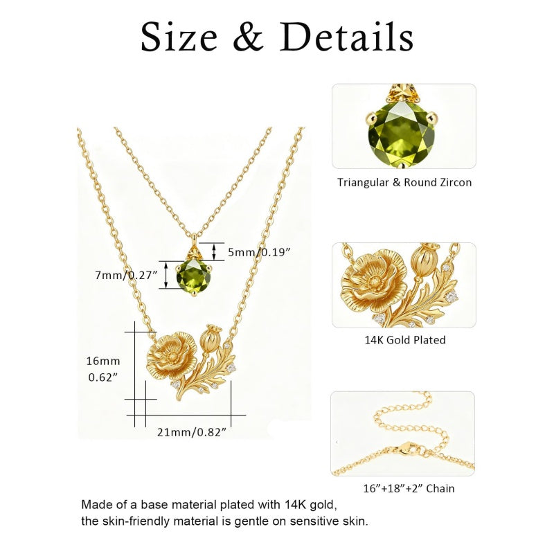 14K Gold Birthstone Birth Flower  Pendant Necklace Birthday Jewelry Gifts for Women