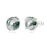 10K 14K 18K Gold Moss Agate Stud Earrings