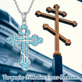 Sterling Silver Russian Eastern Orthodox Cross Pendant Necklace