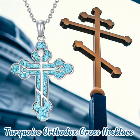 Sterling Silver Russian Eastern Orthodox Cross Pendant Necklace