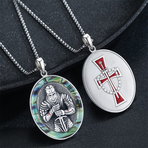 Sterling Silver Knights Templar & Cross Shield Pendant Necklace for Men