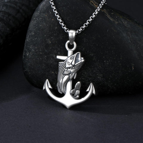 Sterling Silver Deer Bass Fish Wild Duck Fish Hook Pendant Necklace Hunting Jewelry Gifts for Men
