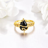 14k Real Gold Snake Black Onyx Ring  Yellow Gold Gifts for Women