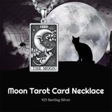 Sterling Silver Cat Moon Tarot Card Pendant Necklace