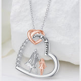 Sterling Silver Heart  Father and Daughter Pendant Necklace With Engraved Word Love You Forever