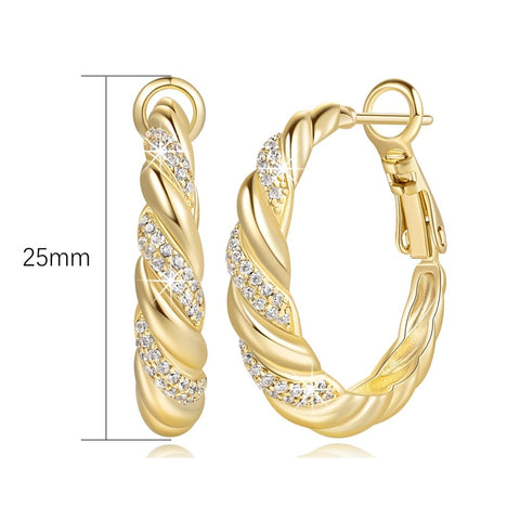 14K Gold Plated Cubic Zirconia Spiral Twisted Chunky Hoops Earring for Women