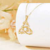 Solid 14K Yellow Gold Triquetra Trinity Knot Necklace for Women Art Deco Design Irish Trinity Knot Necklace Good Luck Jewelry Gifts for Her