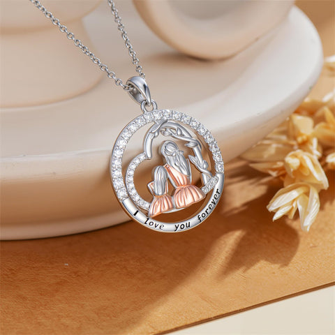 Sterling Silver Mother Daughter Father Daughter Sister Pendant Necklace Family Jewelry for Christmas Mother's Day