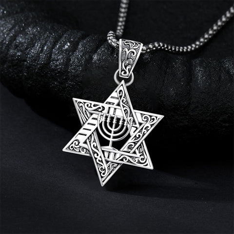 Sterling Silver Star of David Chai Cross Evil Eye Lion of Judah Menorah Tree of Life Protection Pendant Necklace