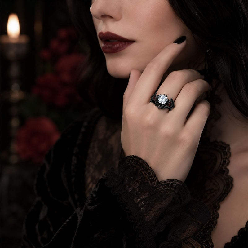 Sterling Silver 10K 14K 18K Gold Custom Engraved  Moissanite Gothic Ring for Women Halloween Gift