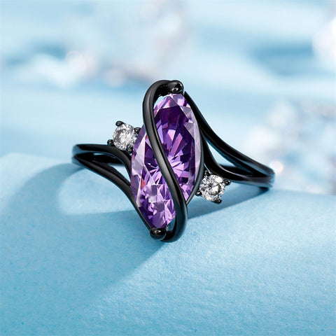 Copper Created Opal Amethyst Rainbow CZ Marquise Ring for Women