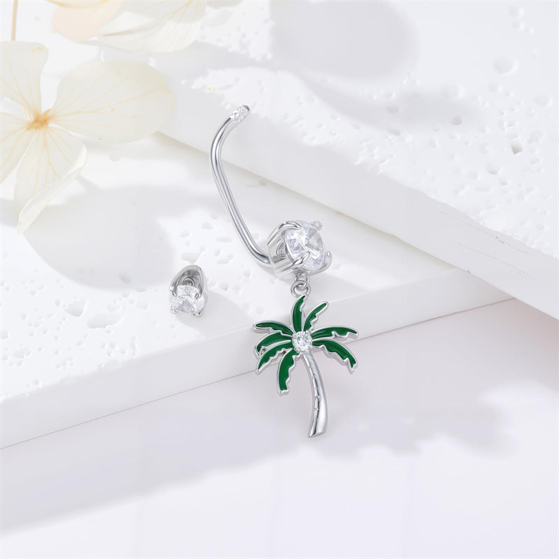 Sterling Silver Cubic Zircon Angel Wings Mermaid Tail Palm Tree Pet Paw Print Belly Button Ring