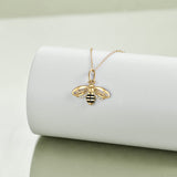 14K Yellow Gold Honey Bee Pendant Necklace