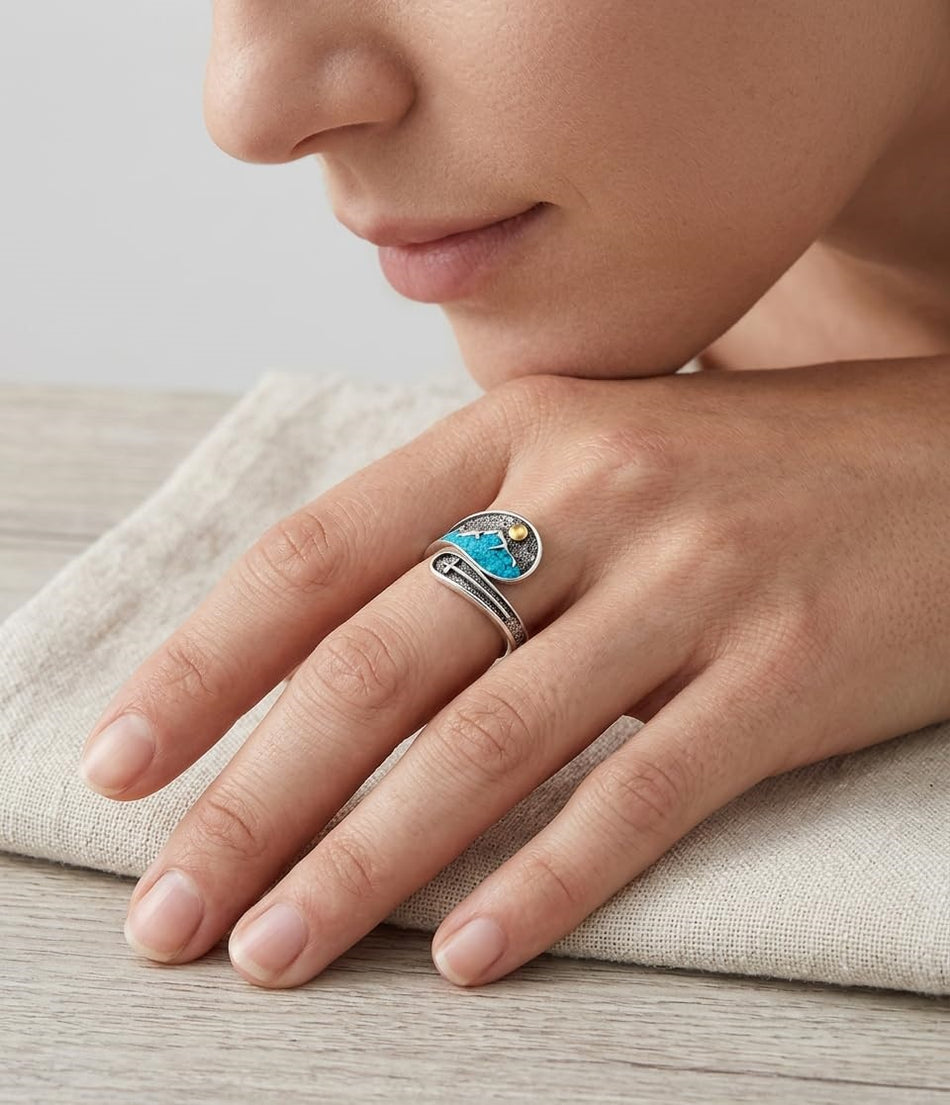 Sterling SilverMustard Seed Turtle Ocean Butterfly Dragonfly Turquoise Adjustable  Spoon Ring Spoon Jewelry for Women