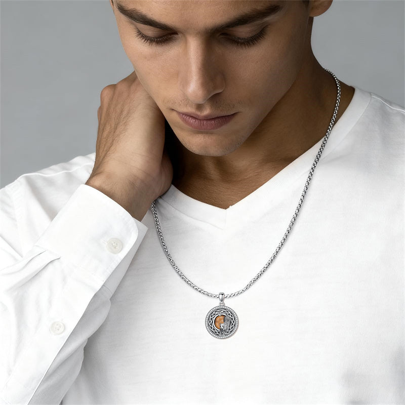 Sterling Silver Tiger Eye Eagle Lion Pendant Necklace for Men